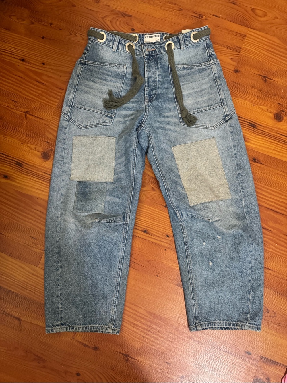 Free People Women's Light Blue Patchwork Boyfriend Jeans